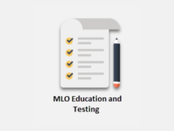 A Paper With Checkmarks On The Left Side And A Pencil On the Right Side With The Words "MLO (Mortgage Loan Originator )Education and Testing"