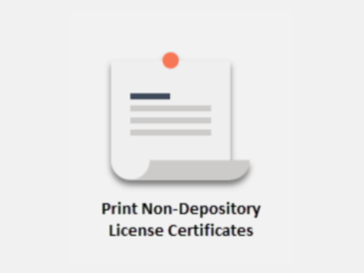 Piece Of Paper That Looks Like An Official Document With The Words " Print Non-Depository License Certificates" Below The Image